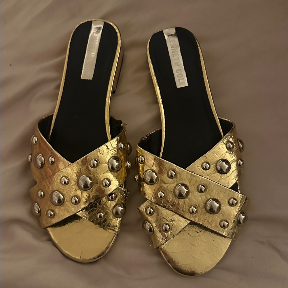 Gold Studded Slide Sandals- Kenneth Cole
